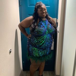Green and blue sequin dress